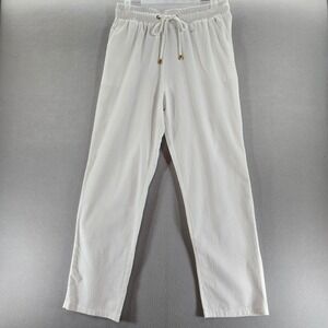 LOVEU DEAR Women's White Linen Blend Drawstring Waist Wide Leg Pants XL